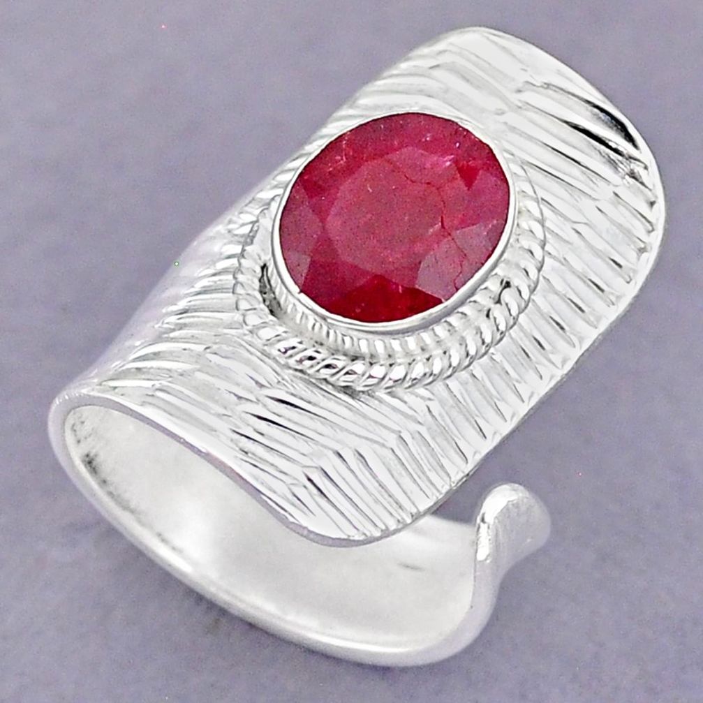4.17cts natural pink ruby 925 sterling silver adjustable ring size 6.5 r90601