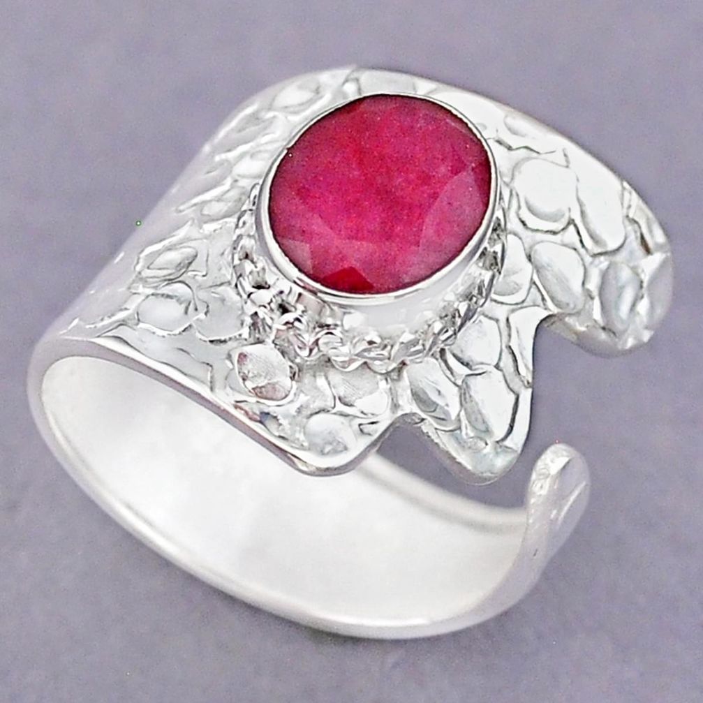 4.22cts natural pink ruby 925 sterling silver adjustable ring size 8 r90583