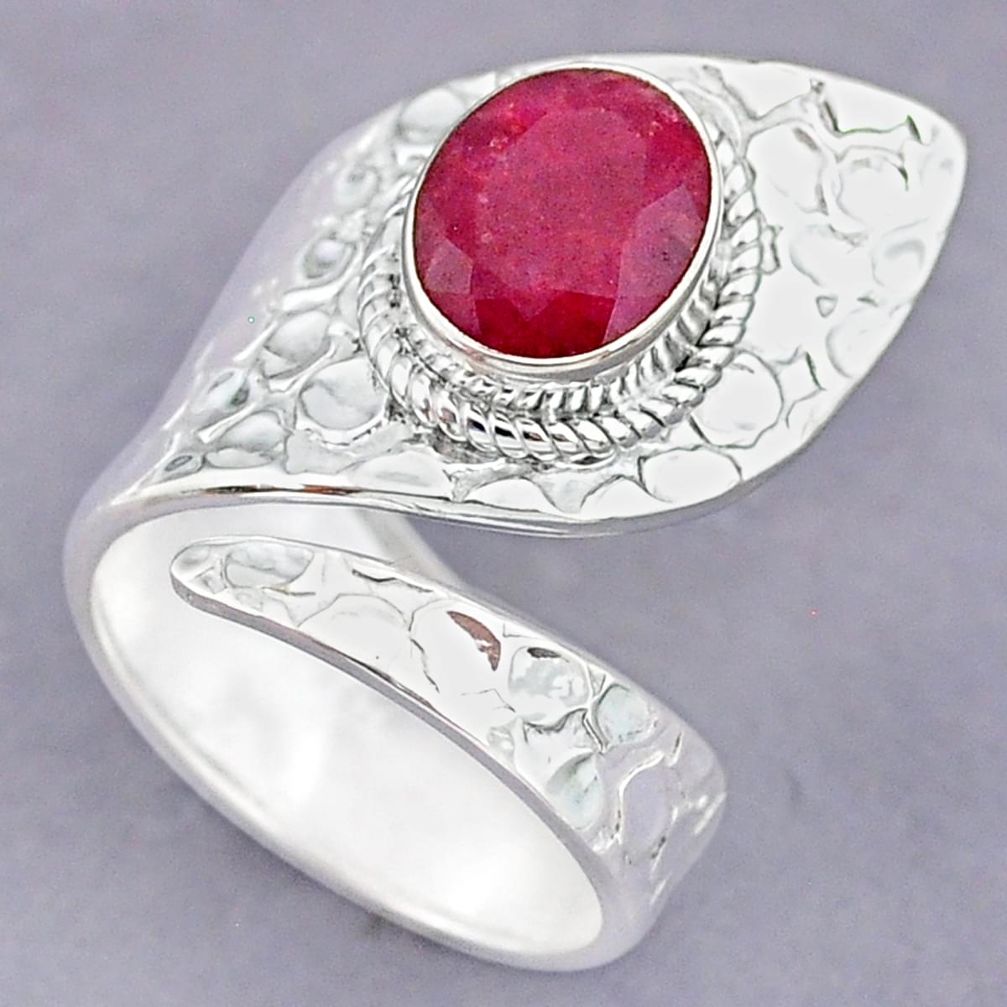 4.07cts natural pink ruby 925 sterling silver adjustable ring size 8 r90606