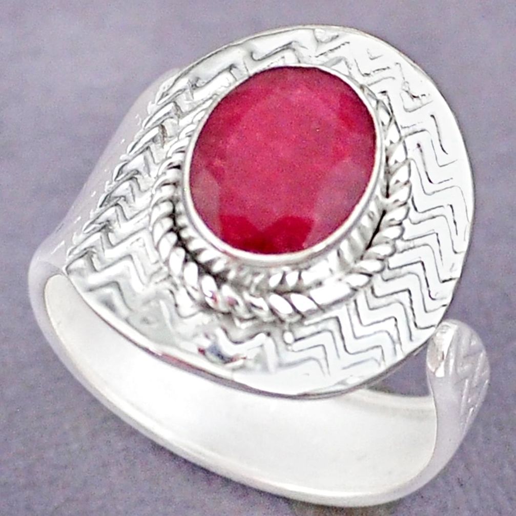 4.13cts natural pink ruby 925 sterling silver adjustable ring size 9 r90674