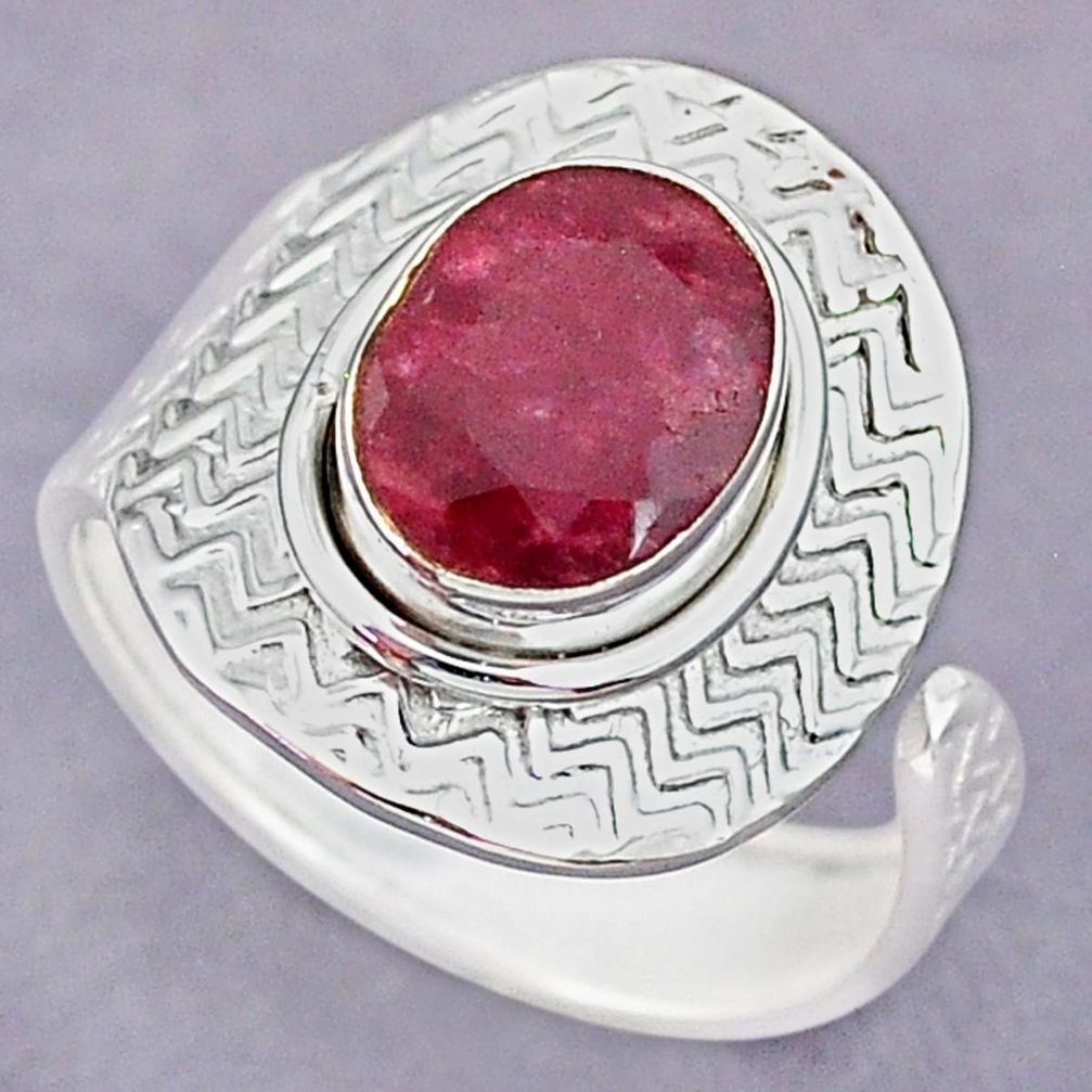 4.11cts natural pink ruby 925 sterling silver adjustable ring size 9 r90676