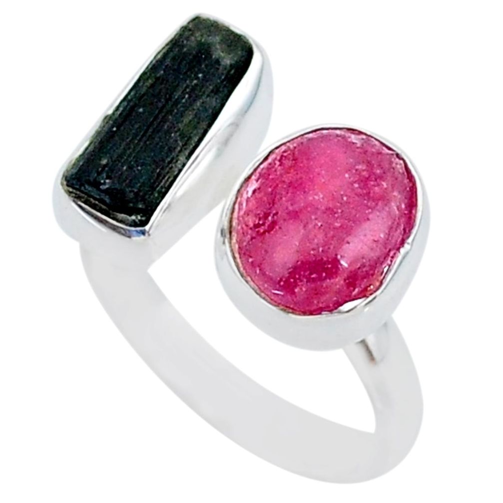 5.52cts natural pink ruby rough 925 silver adjustable ring jewelry size 7 t36702