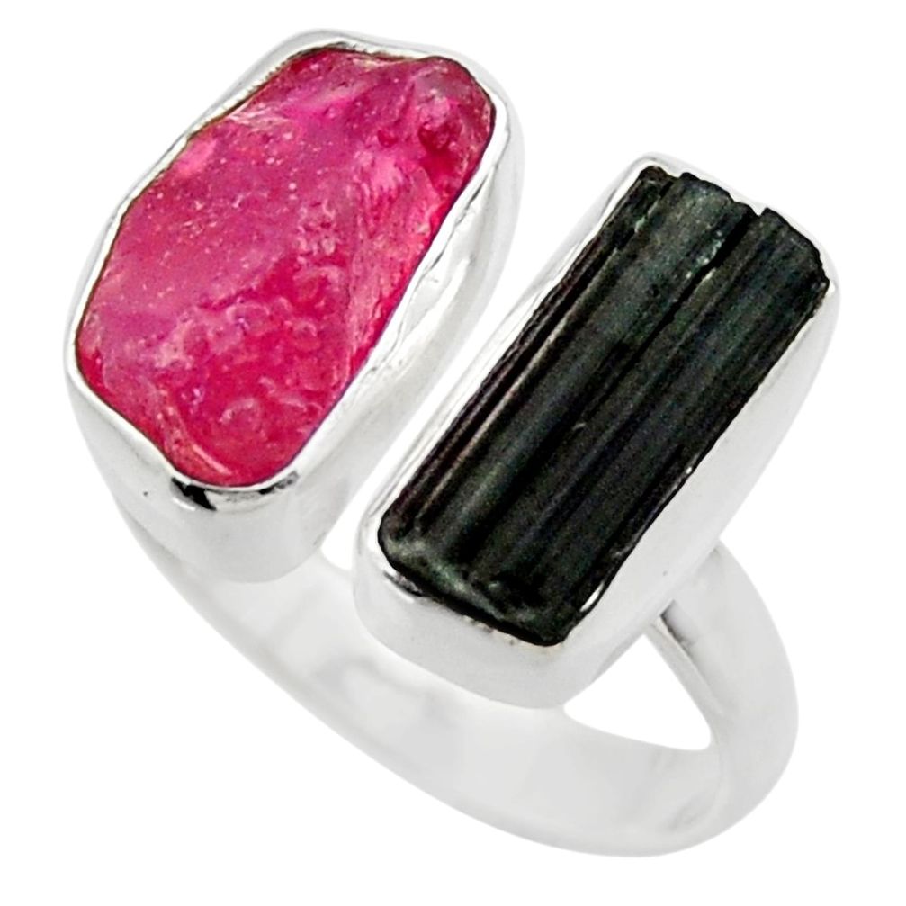 10.17cts natural pink ruby rough 925 silver adjustable ring size 7.5 r29611