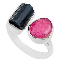 11.23cts natural pink ruby rough 925 silver adjustable ring size 8 t36741