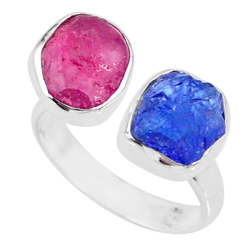 12.06cts natural pink ruby raw 925 silver adjustable ring size 9 r73943