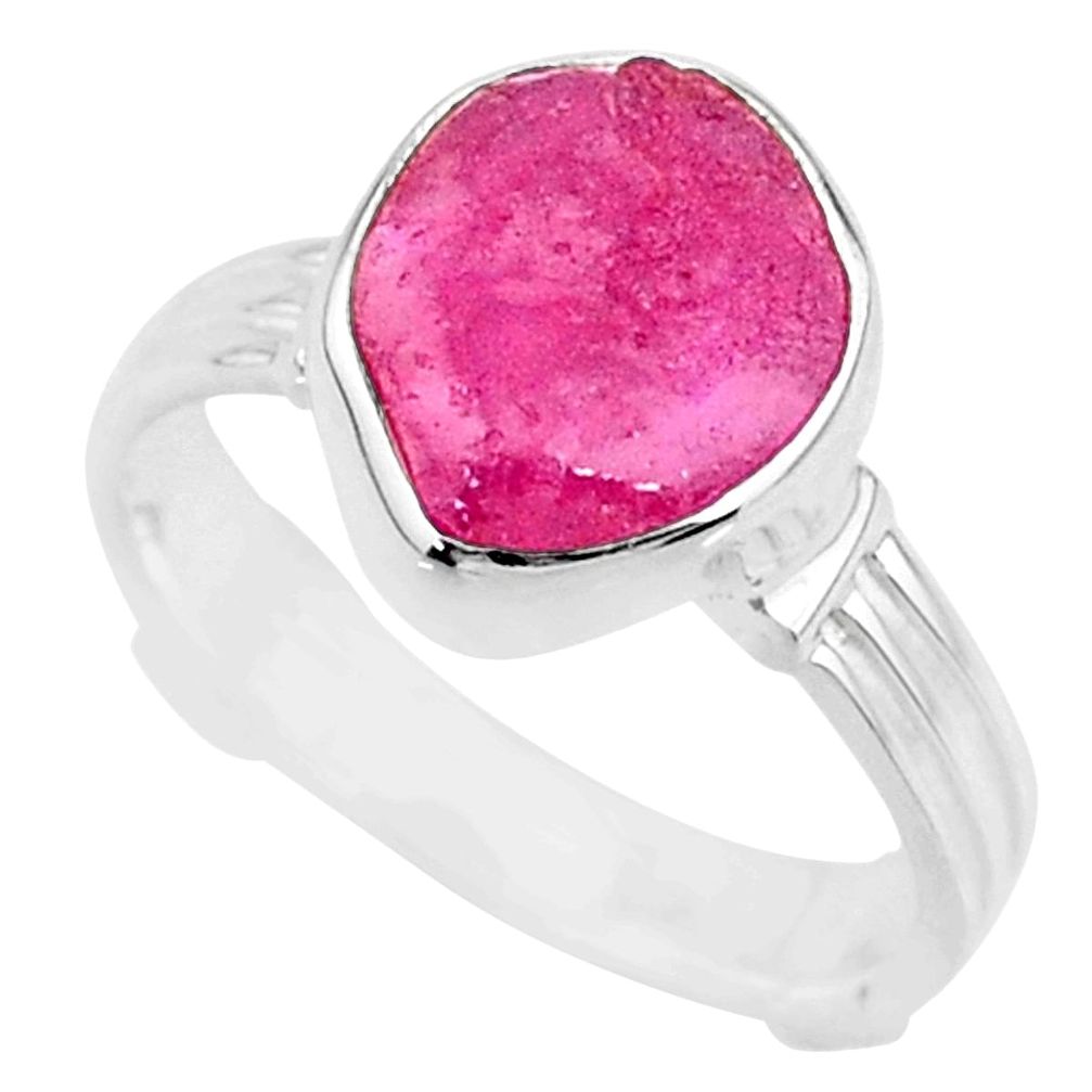 6.03cts natural pink ruby rough 925 silver solitaire ring jewelry size 7 r72067