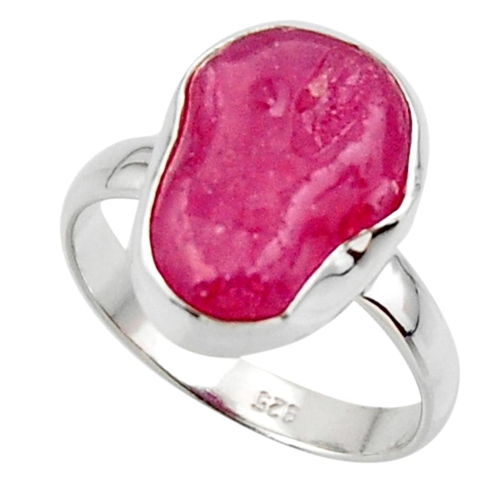 6.54cts natural pink ruby rough 925 silver solitaire ring jewelry size 8 r48980