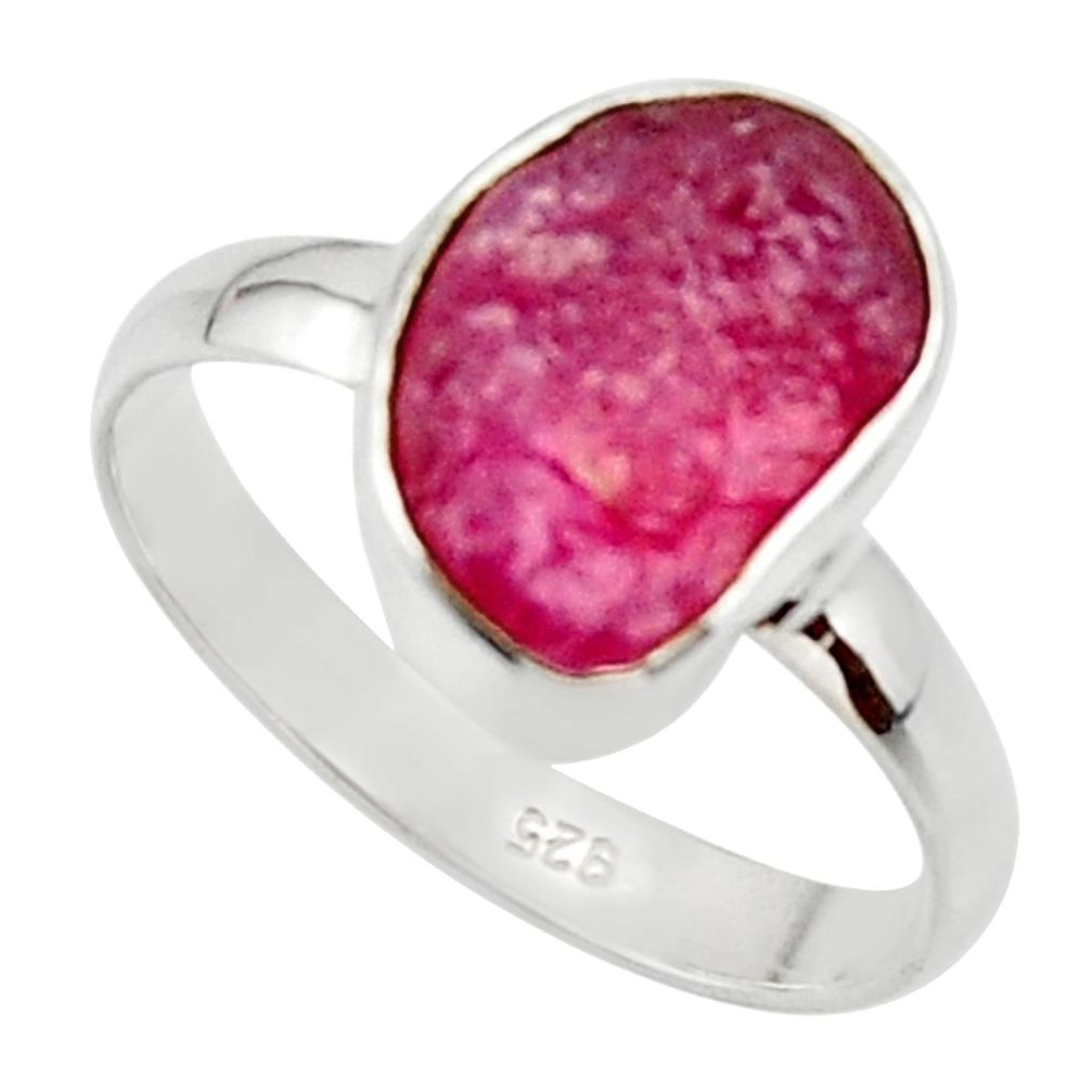 5.96cts natural pink ruby rough 925 silver solitaire ring jewelry size 9 r48982