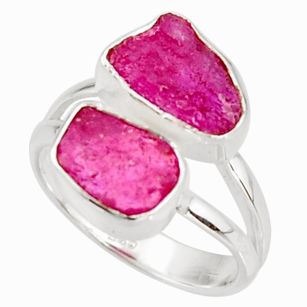 9.61cts natural pink ruby rough 925 sterling silver ring jewelry size 6 r38313