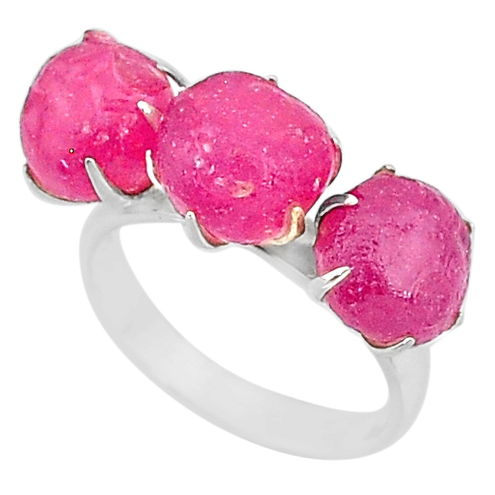 14.83cts natural pink ruby raw 925 sterling silver ring jewelry size 8 t7080