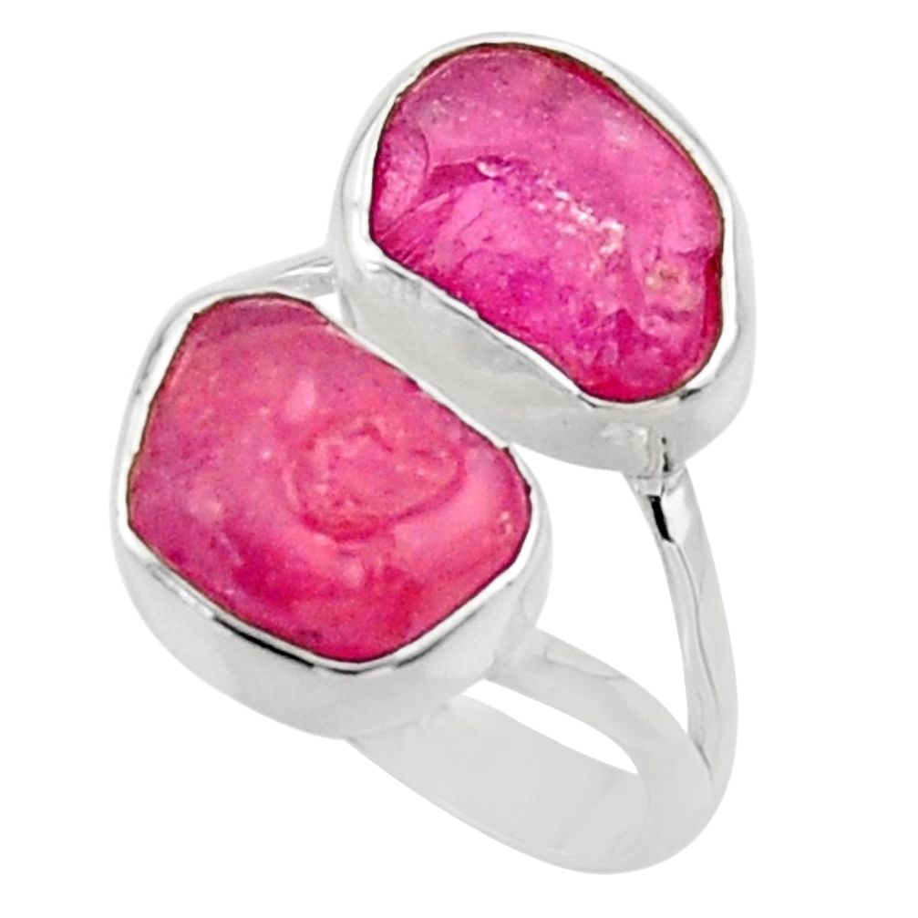 10.78cts natural pink ruby rough 925 sterling silver ring size 6.5 r49130