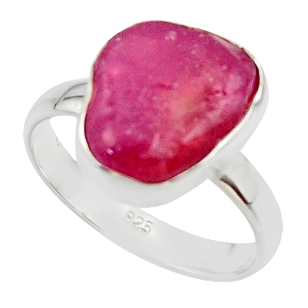 5.11cts natural pink ruby rough 925 sterling silver solitaire ring size 6 r49002