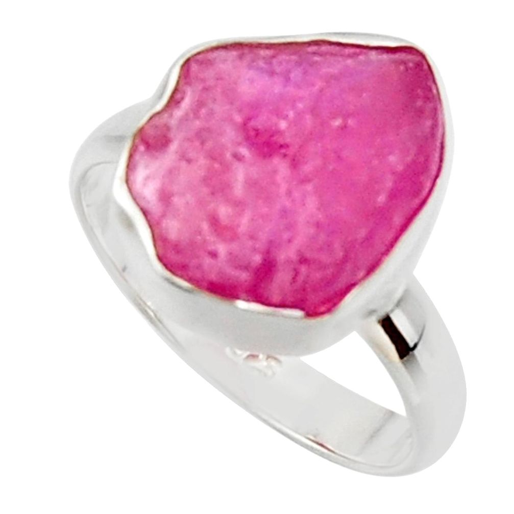 5.64cts natural pink ruby rough 925 sterling silver solitaire ring size 7 r49004