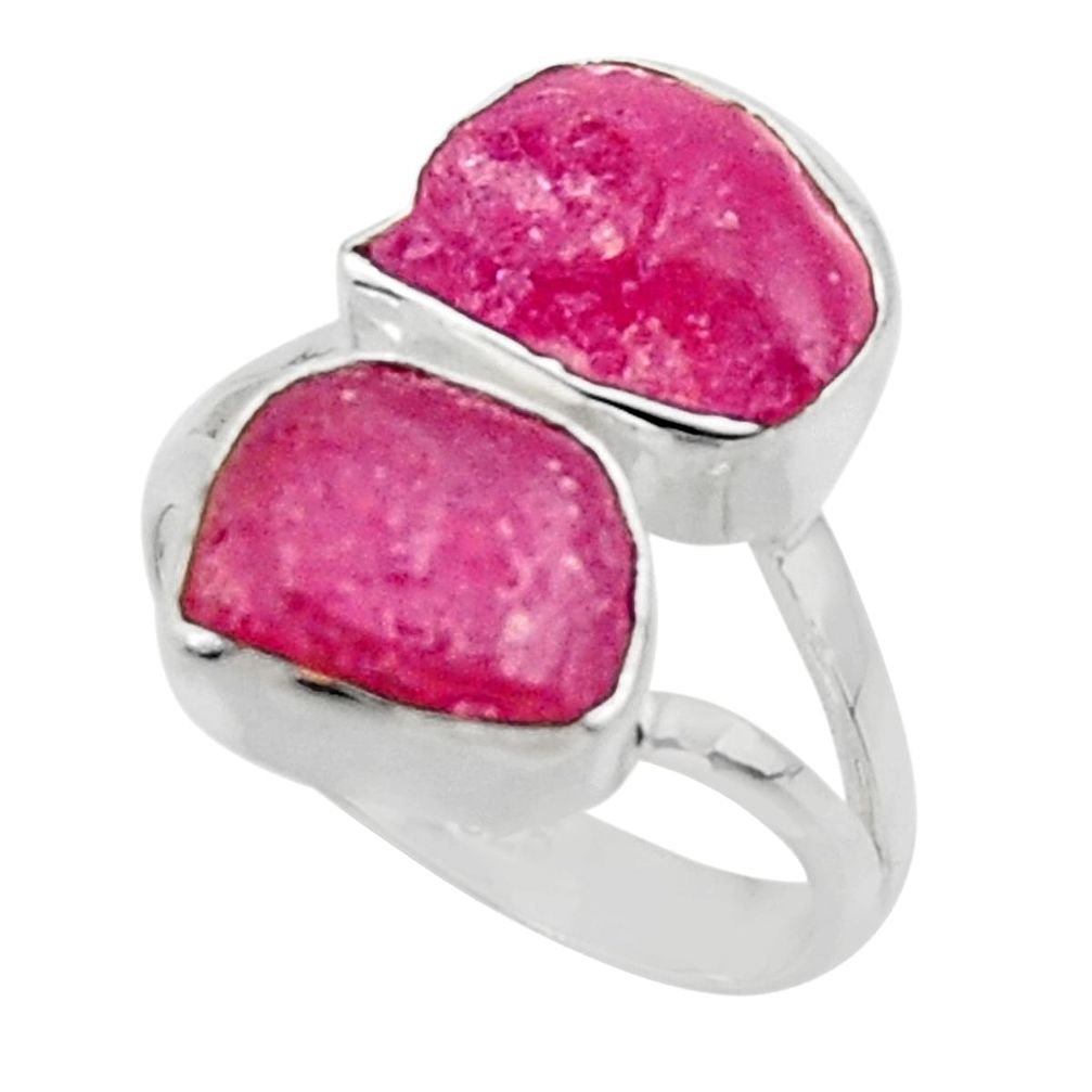 11.23cts natural pink ruby rough fancy 925 sterling silver ring size 7.5 r49121