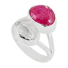 9.47cts natural pink ruby rough herkimer diamond 925 silver ring size 6.5 y58552