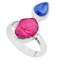 8.53cts natural pink ruby raw kyanite 925 sterling silver ring size 7 t48940