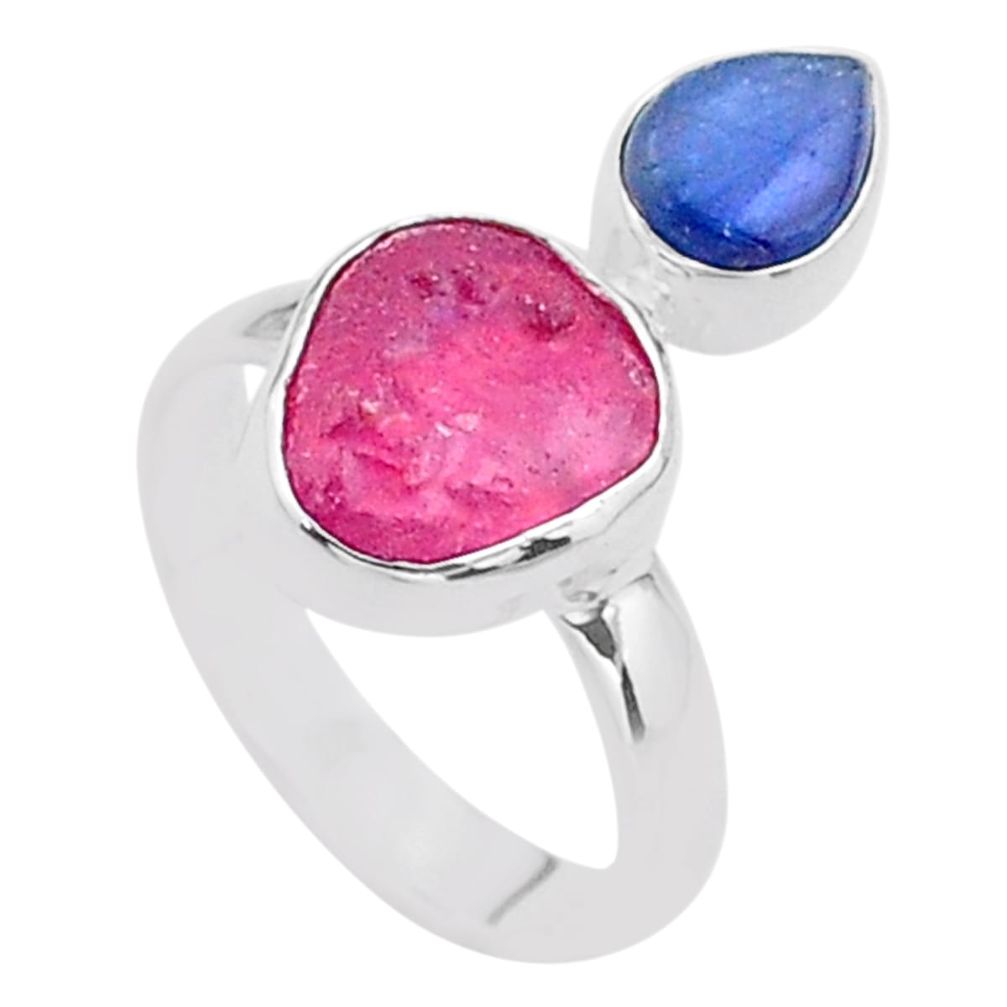 8.80cts natural pink ruby raw kyanite 925 sterling silver ring size 7 t48961