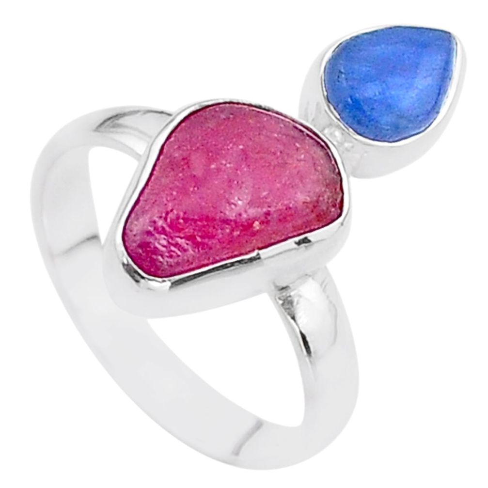 9.32cts natural pink ruby raw kyanite 925 sterling silver ring size 9 t48922