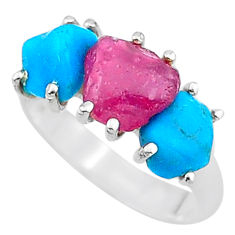 8.26cts natural pink ruby rough raw turquoise 925 silver ring size 7 t15088