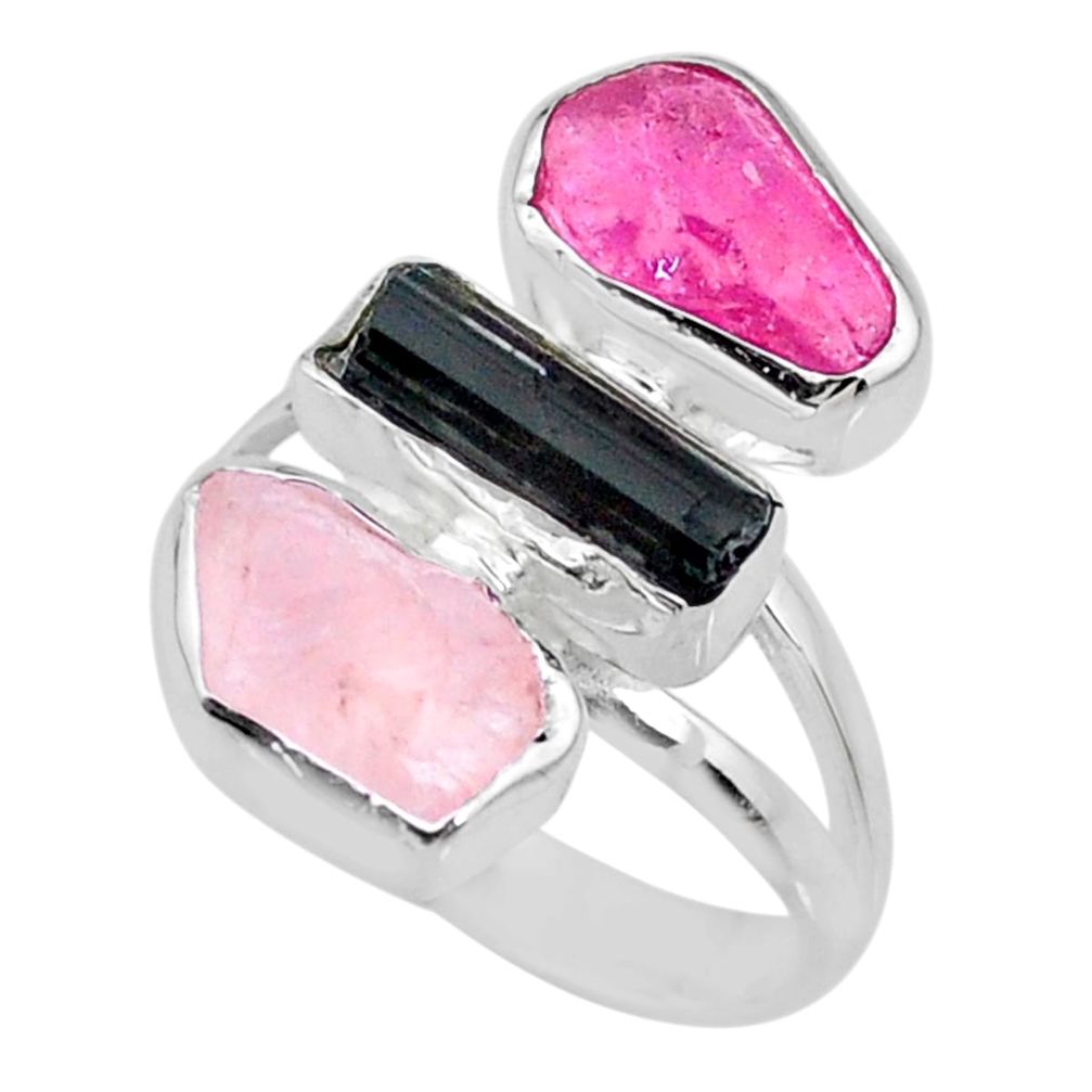 12.52cts natural pink ruby raw rose quartz rough 925 silver ring size 8 r73688