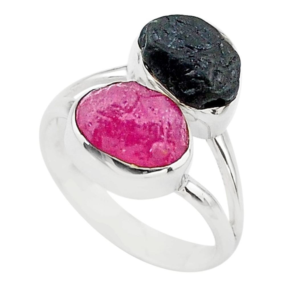 9.61cts natural pink ruby raw tourmaline rough 925 silver ring size 7 t20981