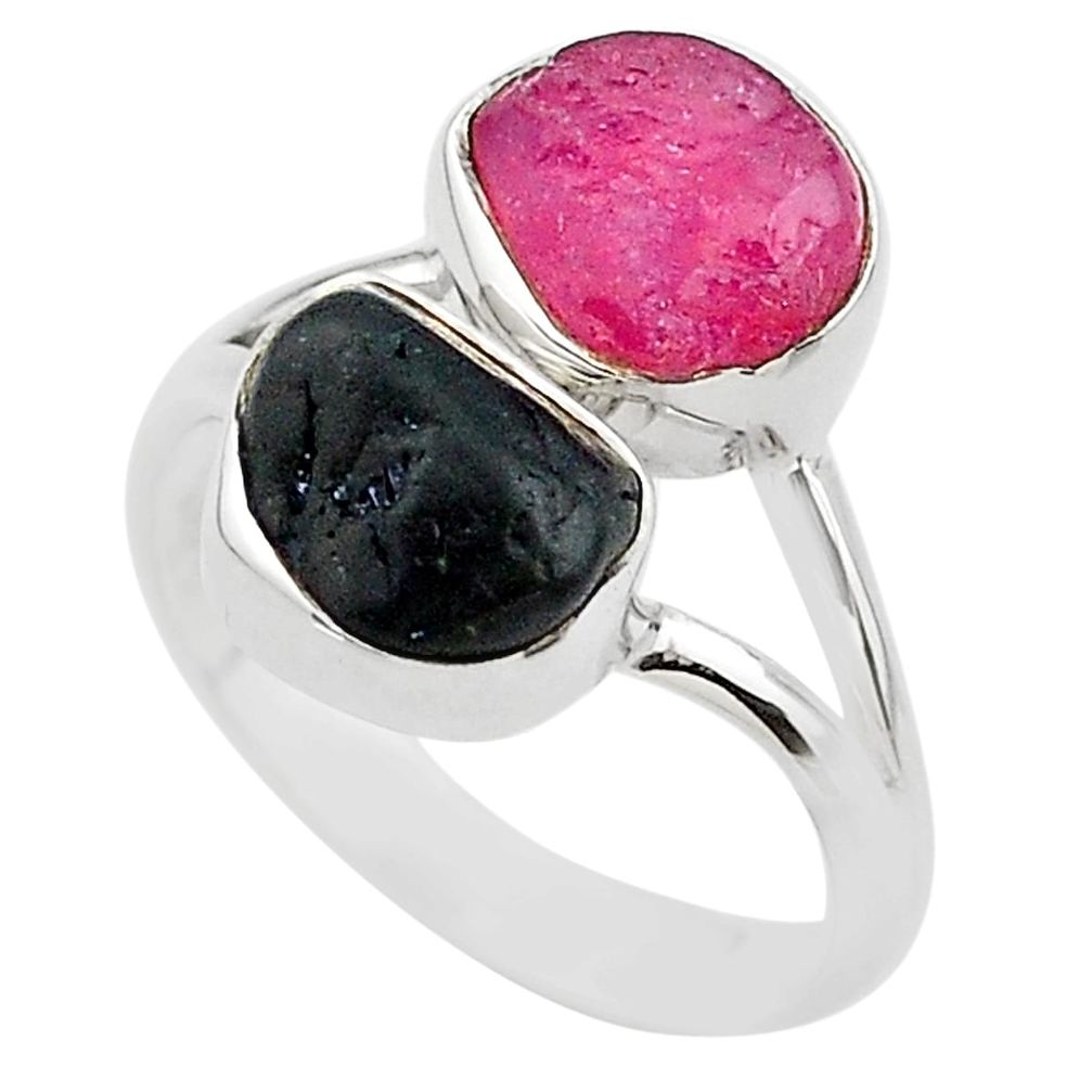 11.21cts natural pink ruby raw tourmaline rough 925 silver ring size 9 t20989