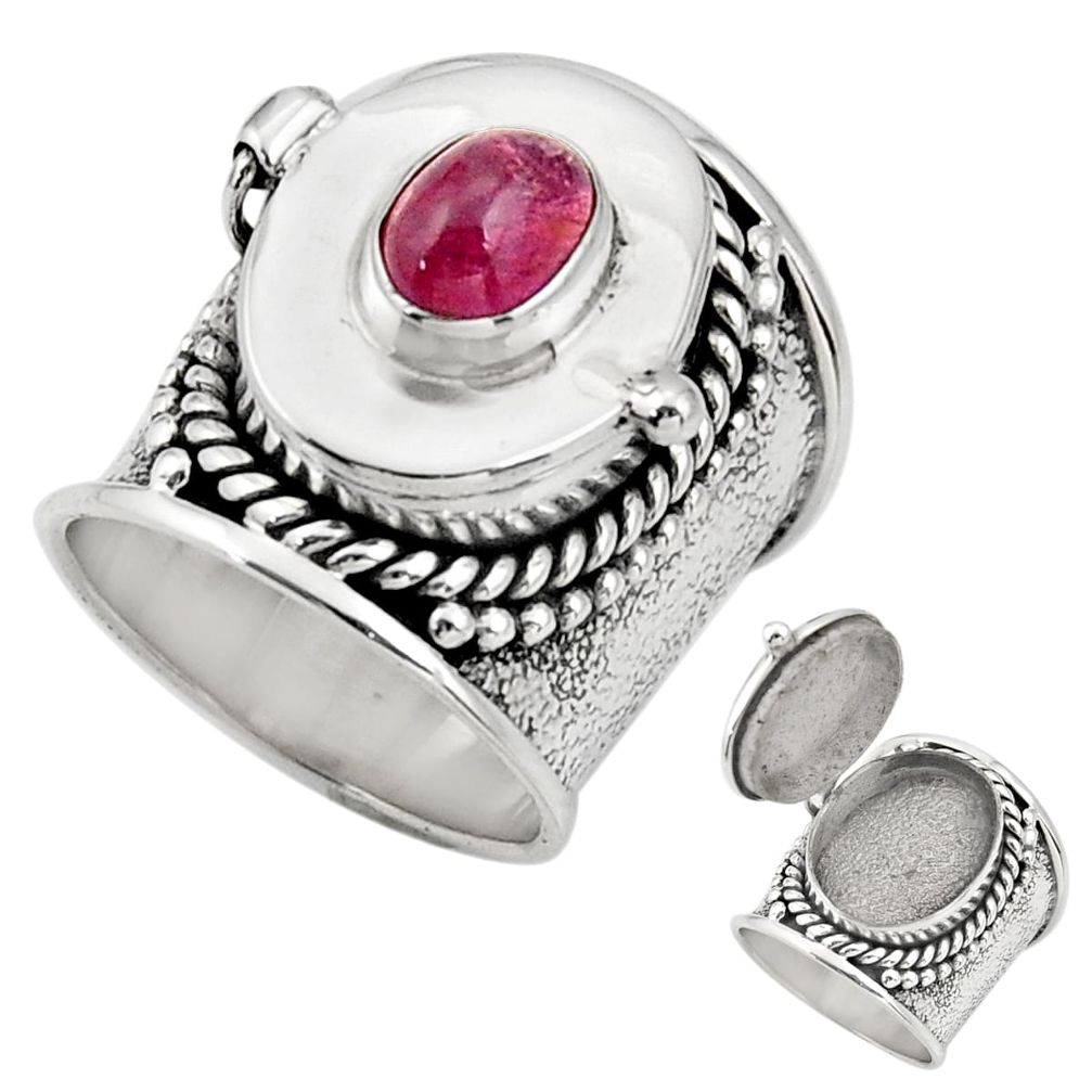 1.85cts natural pink tourmaline 925 silver poison box ring size 7 r30686