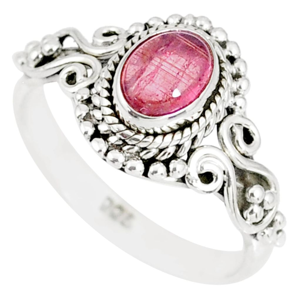 1.50cts natural pink tourmaline 925 silver solitaire handmade ring size 8 r82217