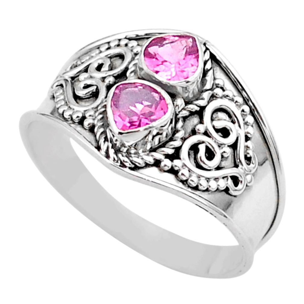 1.79cts natural pink tourmaline 925 sterling silver handmade ring size 9 t44878