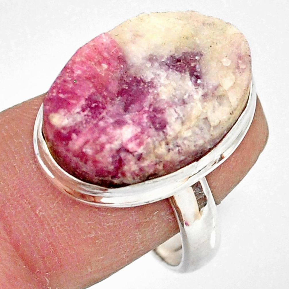 13.71cts natural pink tourmaline in quartz silver solitaire ring size 8 r85767