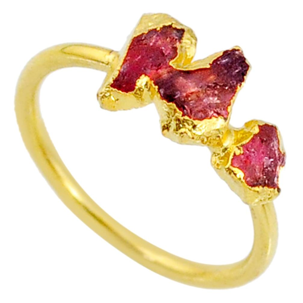 4.07cts natural pink tourmaline raw 14k gold handmade ring size 8 r70722