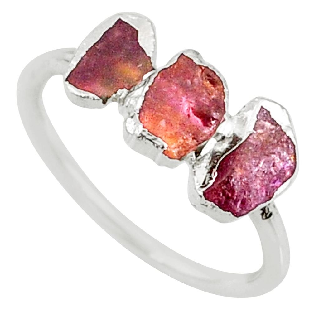 3.86cts natural pink tourmaline raw 925 sterling silver ring size 7 r70713