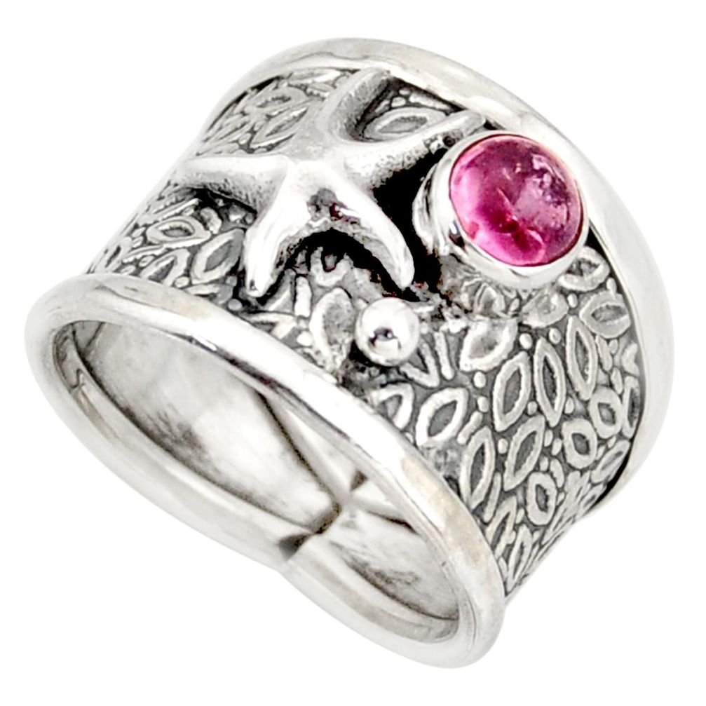 0.99cts natural pink tourmaline silver star fish solitaire ring size 7 d45904