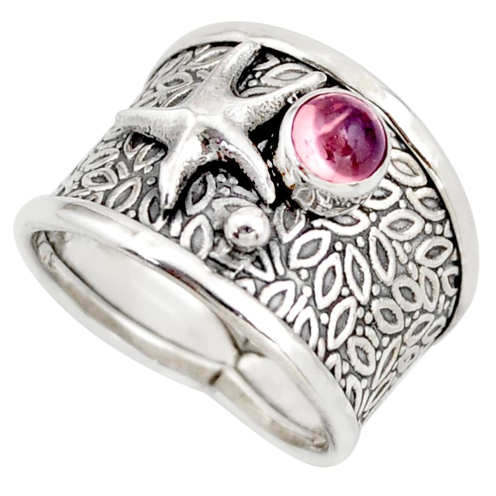 0.85cts natural pink tourmaline silver star fish solitaire ring size 8 d45923