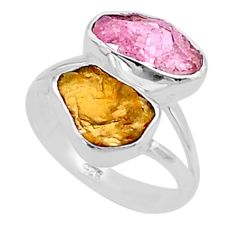 8.26cts natural pink yellow tourmaline rough fancy 925 silver ring size 8 u26603