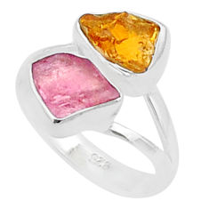 8.32cts natural pink yellow tourmaline rough fancy 925 silver ring size 8 u26635