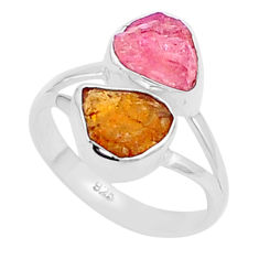 8.26cts natural pink yellow tourmaline rough fancy 925 silver ring size 9 u26609