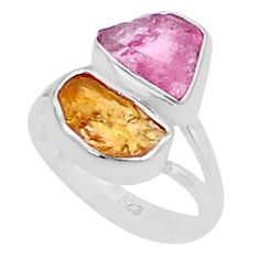 8.26cts natural pink yellow tourmaline rough silver ring jewelry size 7 u26607