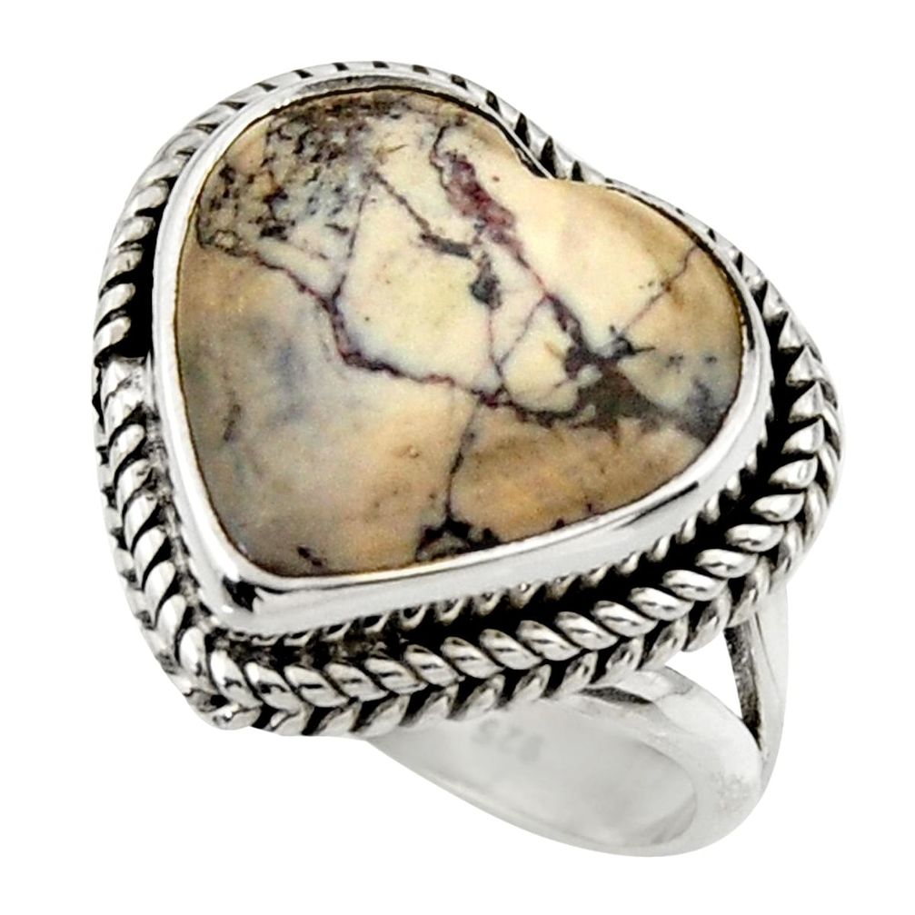 14.00cts natural porcelain jasper (sci fi) silver solitaire ring size 7.5 r28634