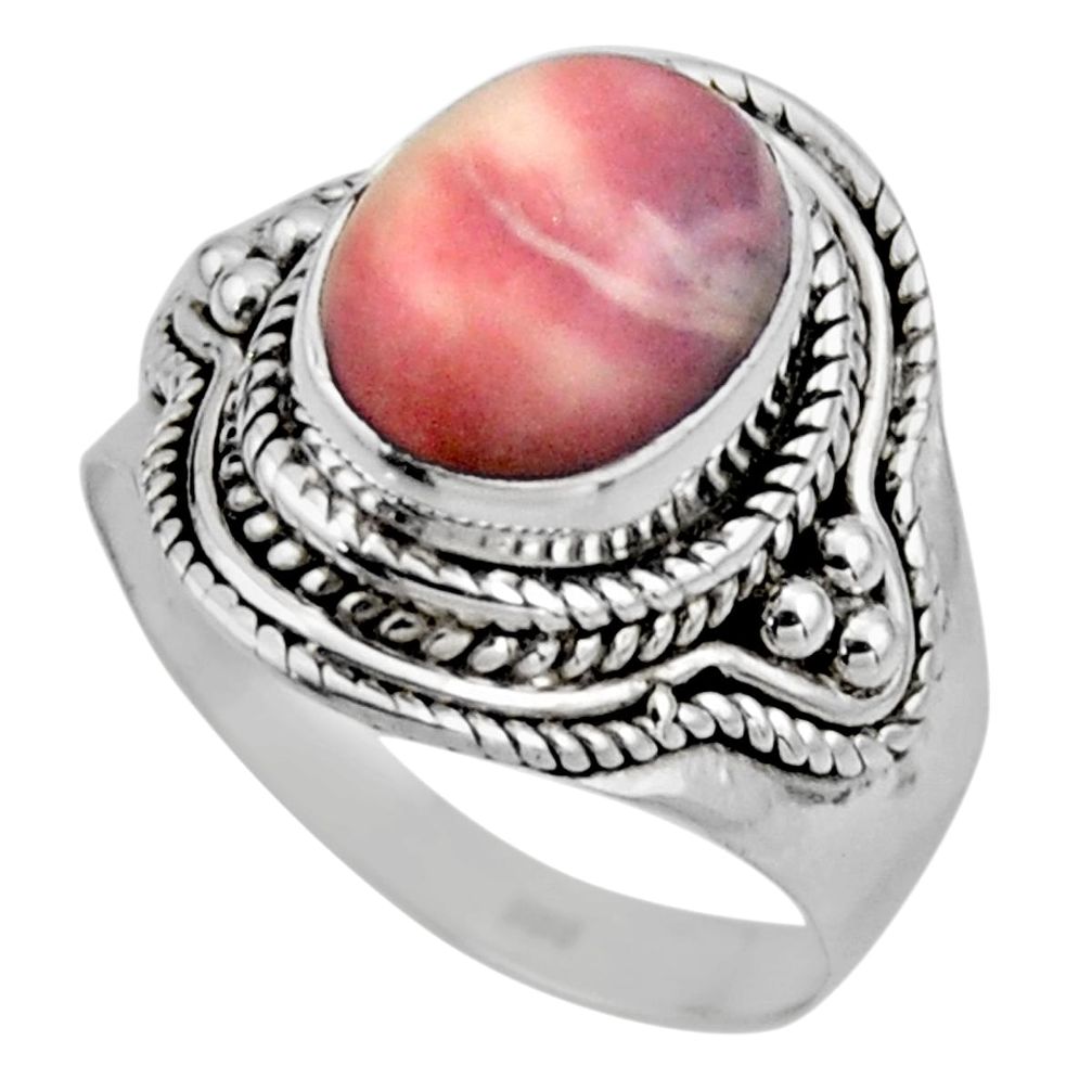 4.25cts natural porcelain jasper (sci fi) silver solitaire ring size 6.5 r53533