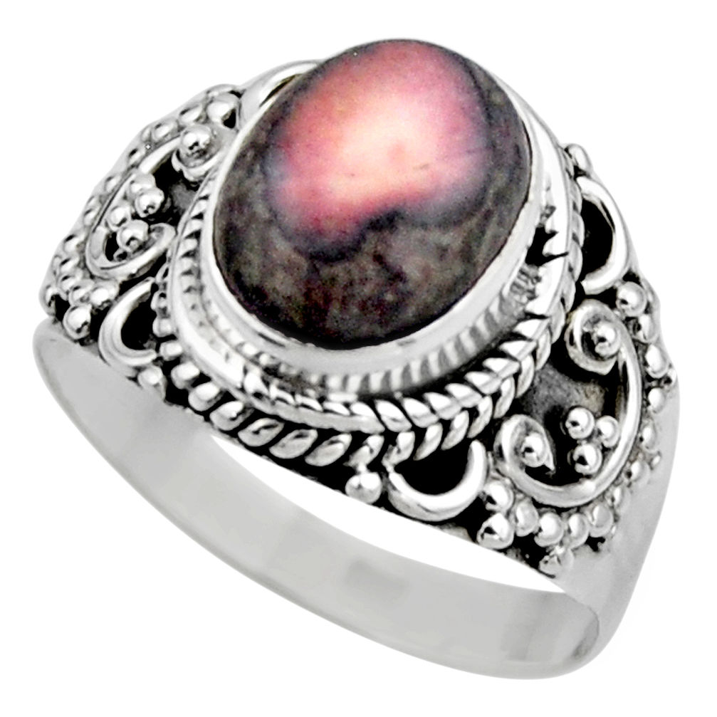 4.07cts natural porcelain jasper (sci fi) silver solitaire ring size 6.5 r53534