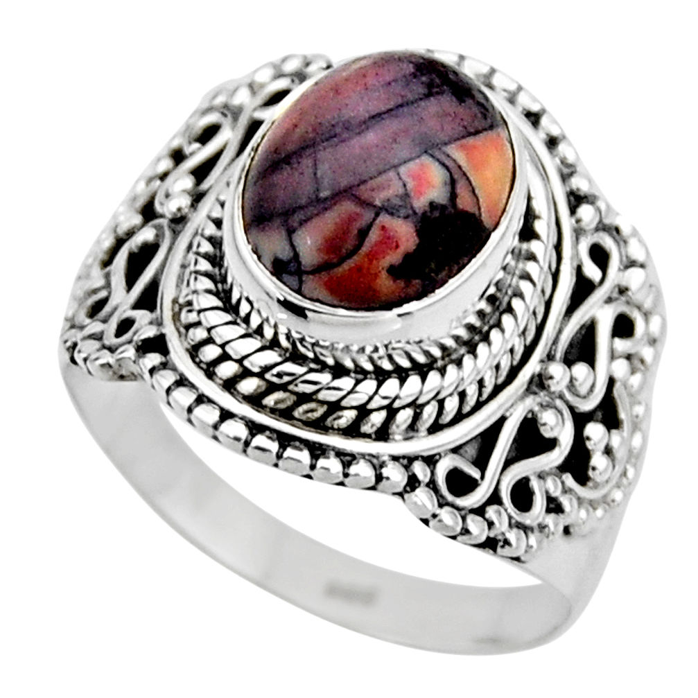 4.38cts natural porcelain jasper (sci fi) silver solitaire ring size 6.5 r53538
