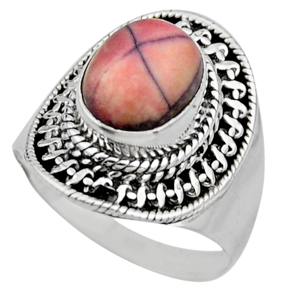 4.52cts natural porcelain jasper (sci fi) silver solitaire ring size 7 r53530