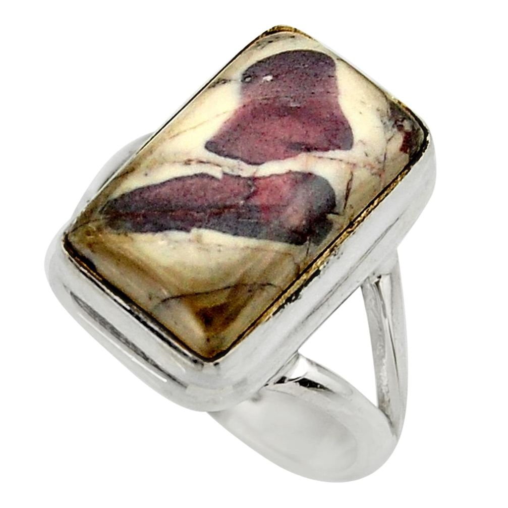 10.57cts natural porcelain jasper 925 silver solitaire ring size 7.5 r28654