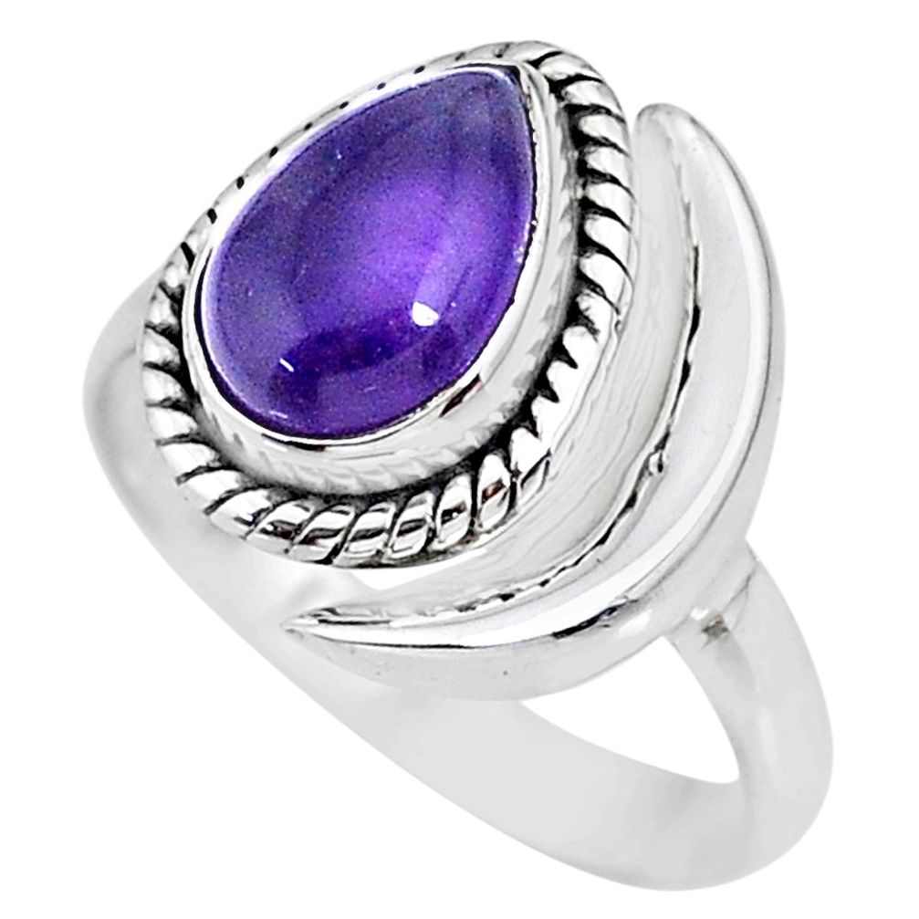 2.62cts natural purple amethyst 925 silver adjustable moon ring size 8 r89626