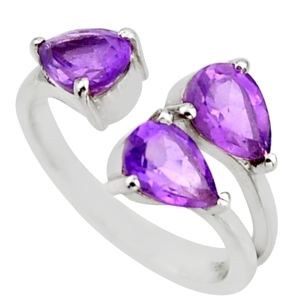 4.18cts natural purple amethyst 925 silver adjustable ring size 6.5 d46374