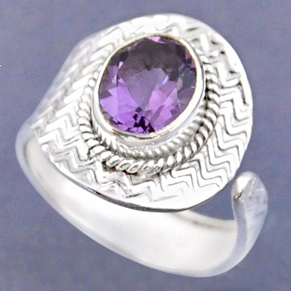4.07cts natural purple amethyst 925 silver adjustable ring jewelry size 9 r54782