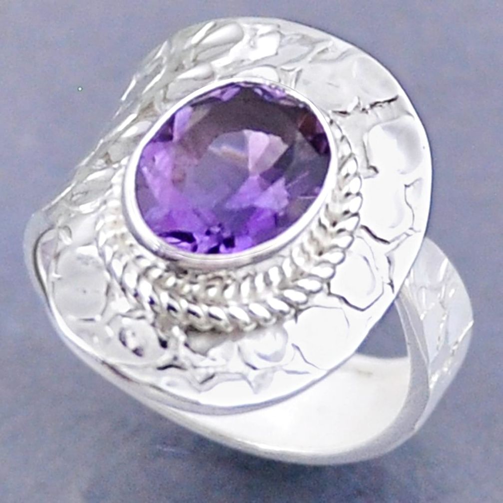 4.22cts natural purple amethyst 925 silver adjustable ring size 8.5 r54752