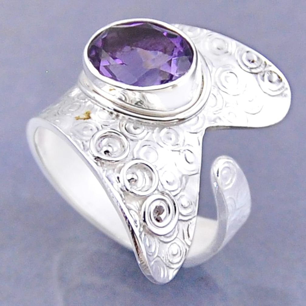 4.29cts natural purple amethyst 925 silver adjustable ring size 8.5 r54754