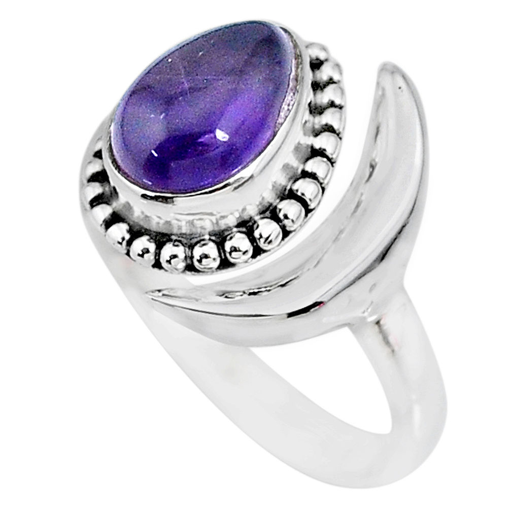 2.70cts natural purple amethyst 925 silver moon ring size 8.5 r89667